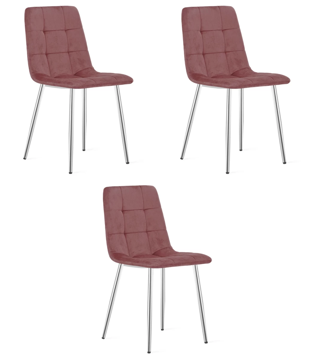 Kėdė „kara“ – Tamsiai Rožinis Aksomas / Chromuotos Kojos (3 Vnt.)