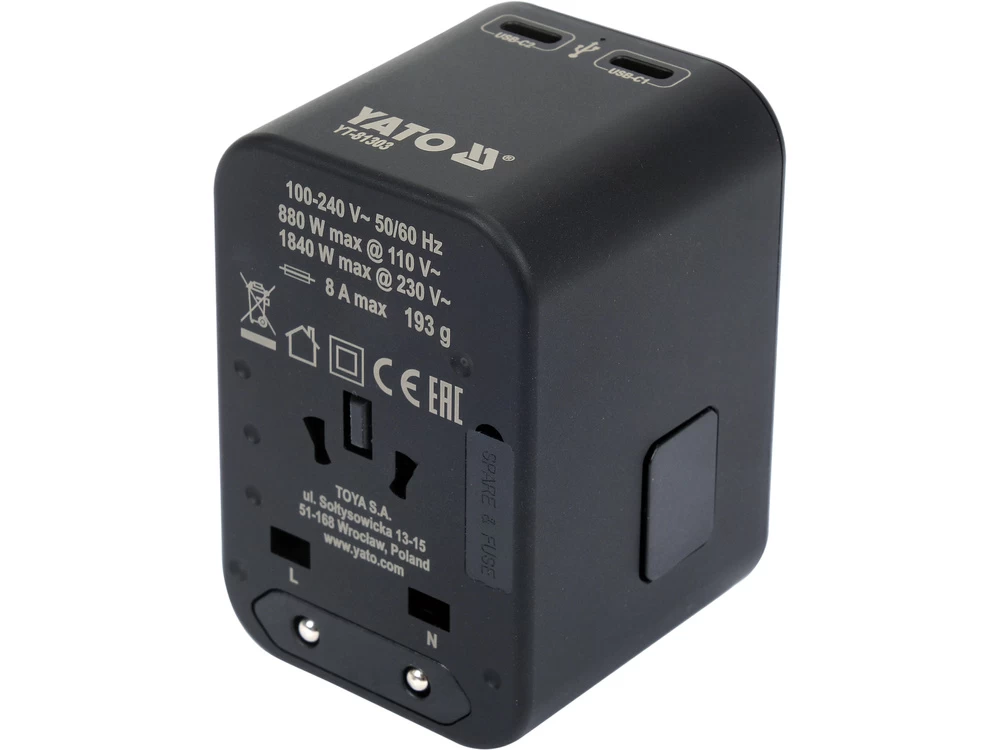 Kelionininis adapteris | universalus | daugiau nei 150 šalių / USB-C PD 65W (YT-81303)