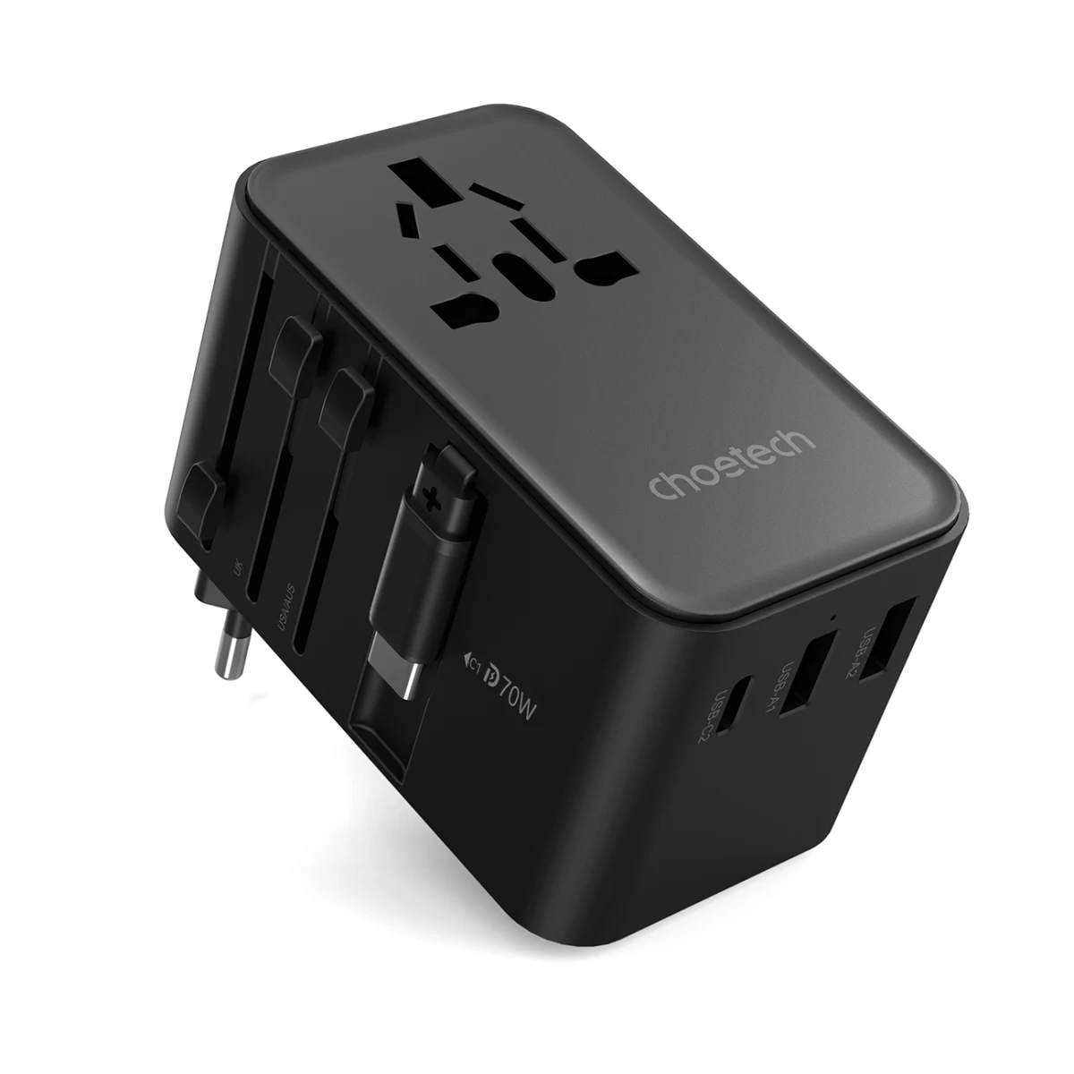 Kelioninis įkroviklio Adapteris 70w Eu / Us / Aus / Uk Su Integruotu Usb-c Kabeliu - Juodas