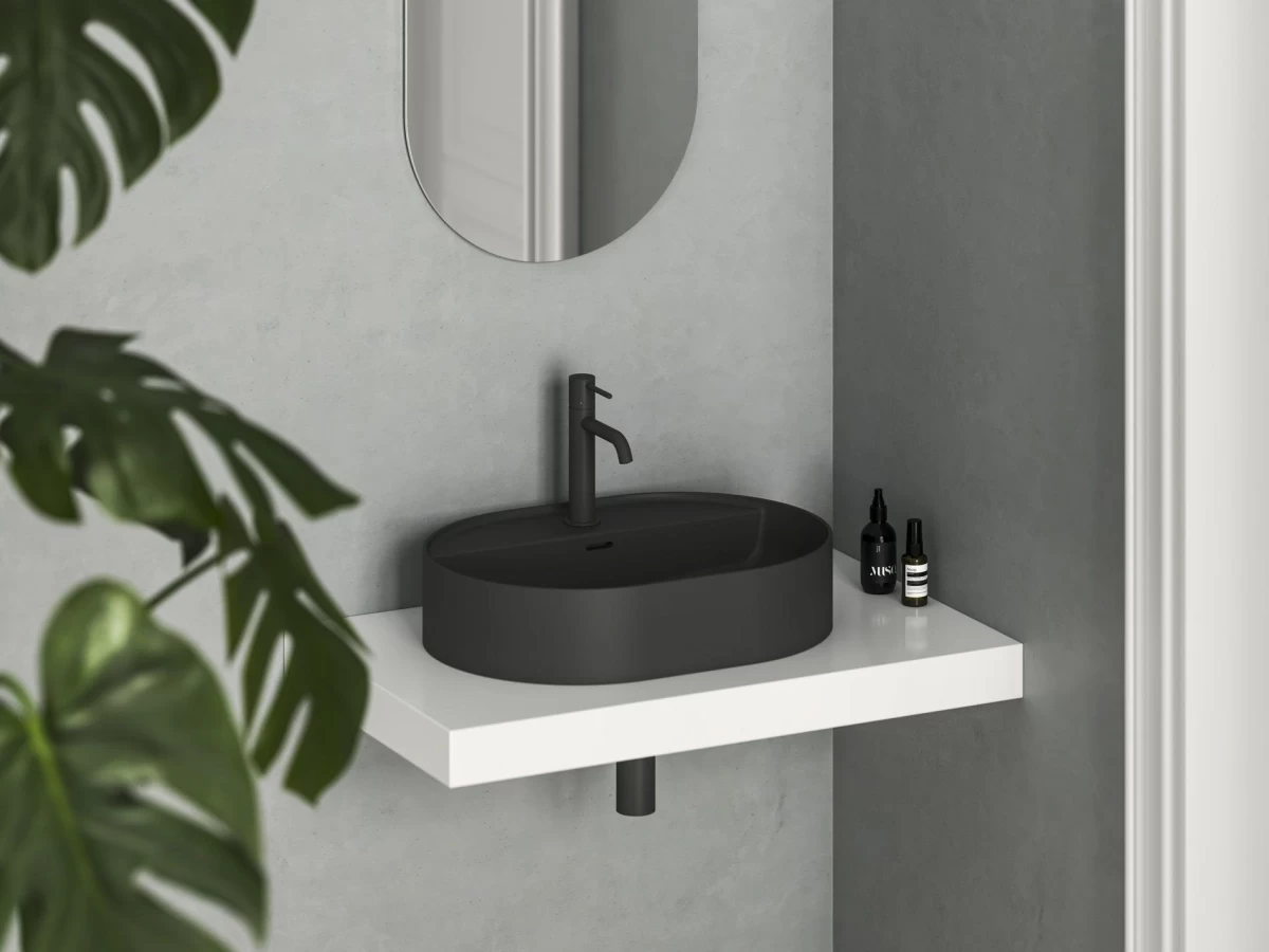 Keraminis praustuvas Ravak Ceramic Slim Shelf O 55, matinės juodos, XJX0D155002