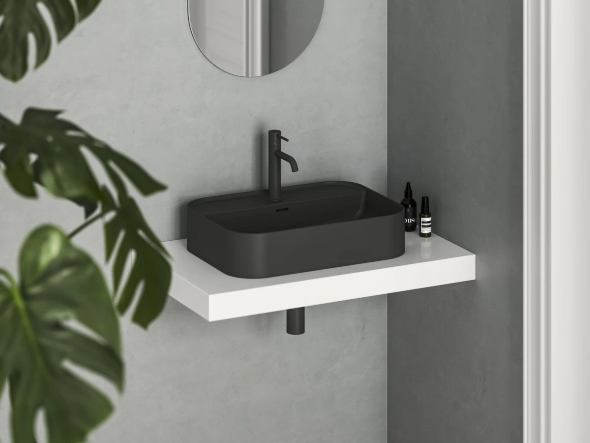 Keraminis praustuvas Ravak Ceramic Slim Shelf R 55, matinės juodos, XJX0D155004
