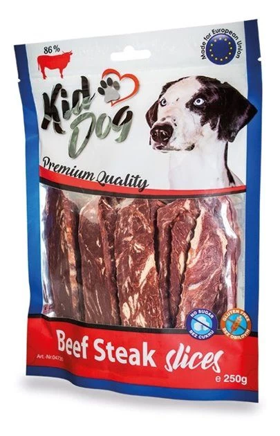 KIDDOG Slices plačios jautienos juostelės 250g, A04730