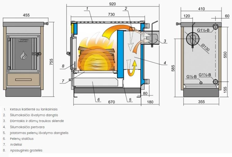 Kieto kuro katilas viryklė Kalvis 4CN 10 kW, dvi kaitvietės