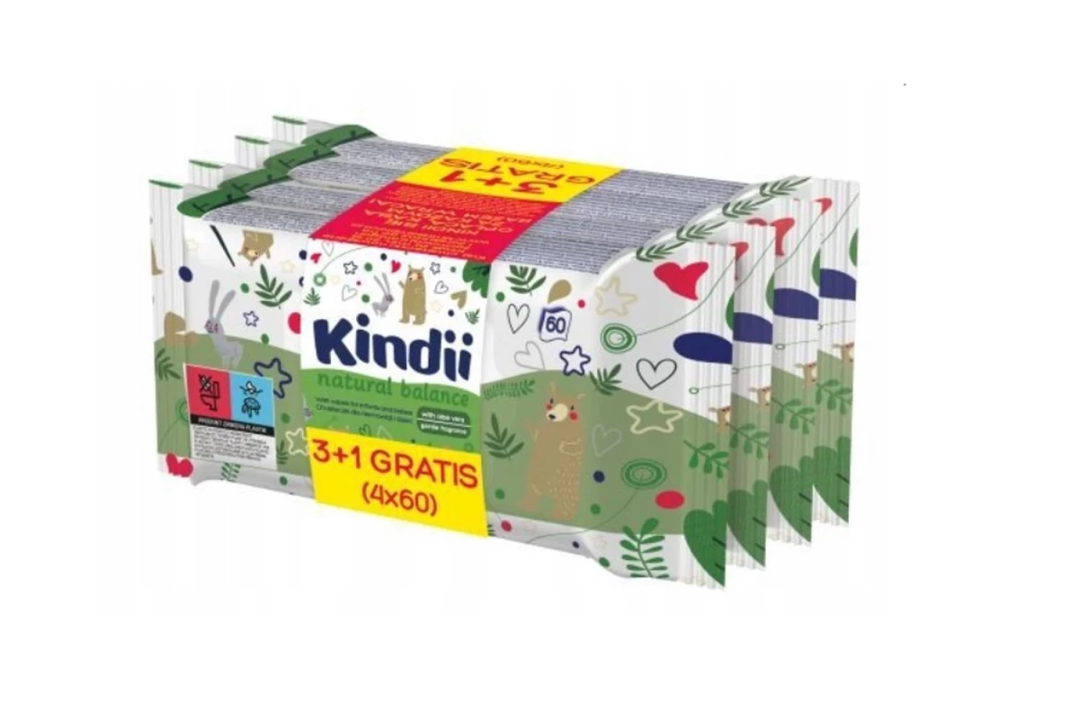 Kindii Natural Balance Kūdikių Drėgnos Servetėlės, 4 X 60 Vnt.