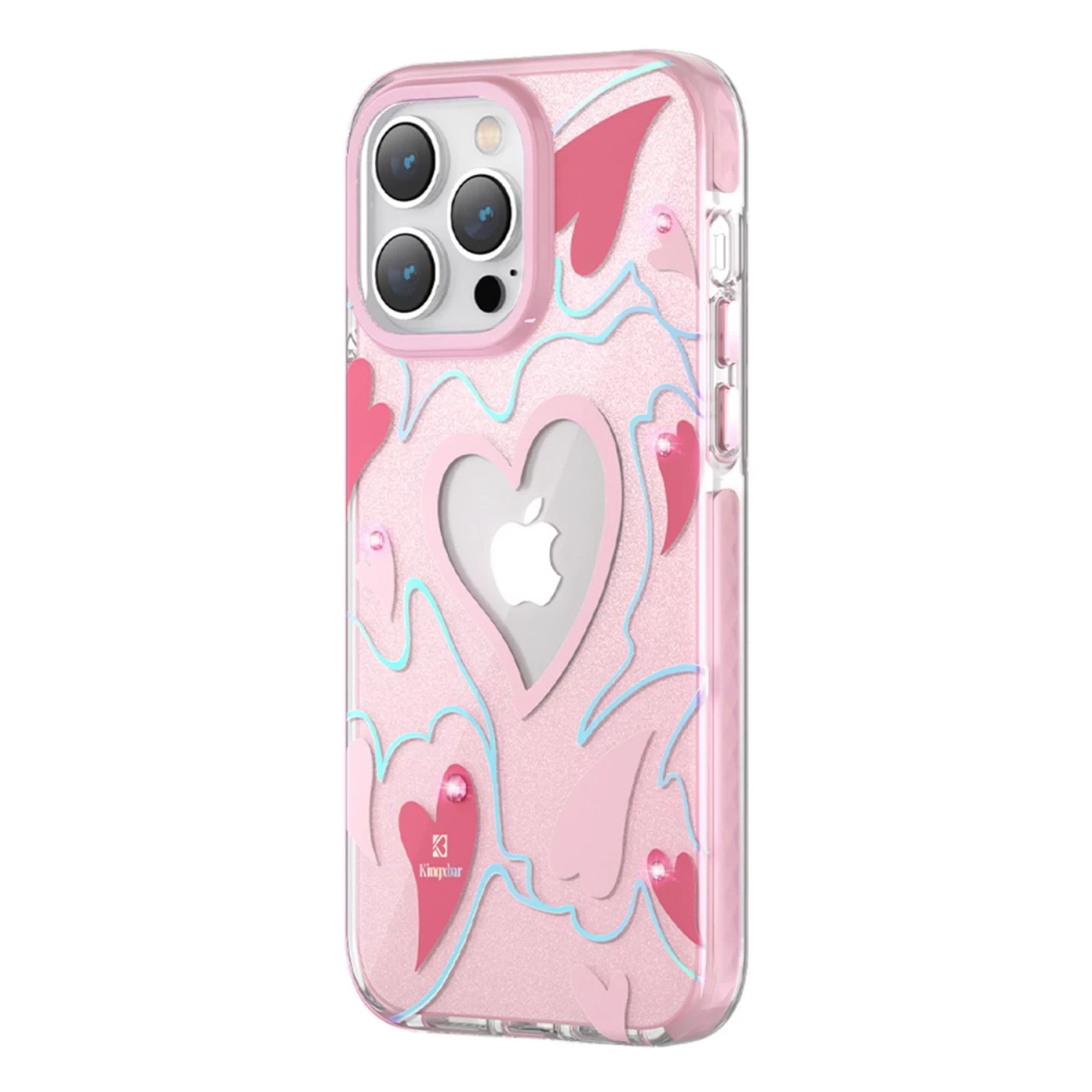 Kingxbar Heart Star Serijos Iphone 14 Pro Max Dėklas Su Rožinėmis širdies žvaigždutėmis