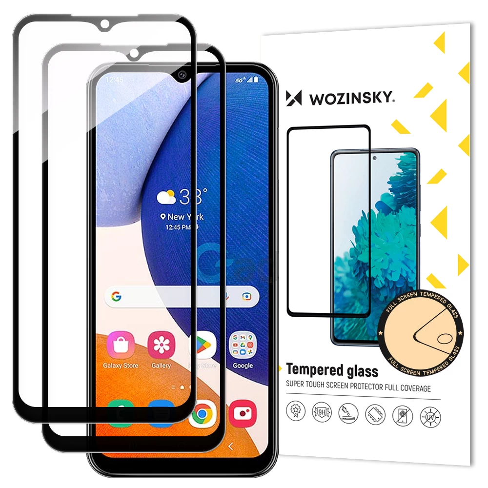 Kit 2x 9h Viso Ekrano Grūdintas Stiklas samsung Galaxy A14 5g / A14 Su Juodu Rėmeliu