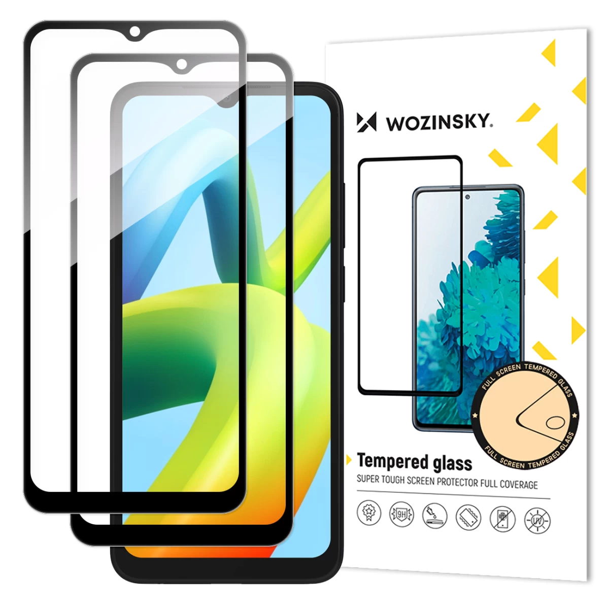 Kit 2x 9h Viso Ekrano Grūdintas Stiklas Xiaomi Redmi A2 / Redmi A1 Su Juodu Rėmeliu