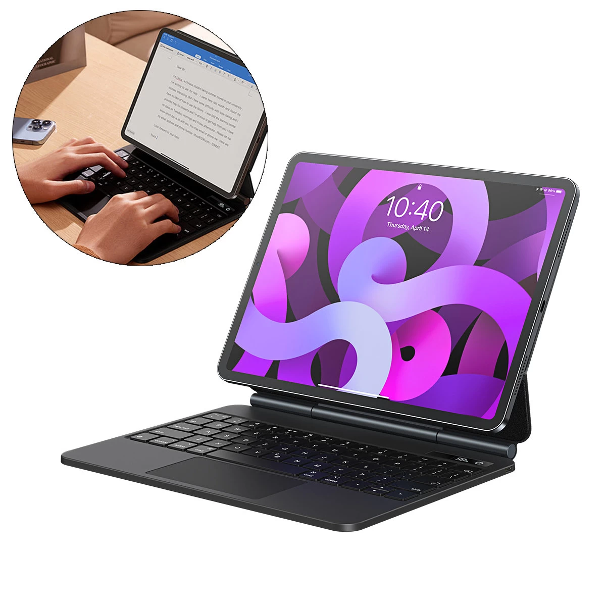 Klaviatūra 3in1 Su Magnetiniu Dėklu Ir Stovu, Skirta ipad Pro 11, ipad Air 4-5, ipad 10, Pilka Klaviatūra 3in1 Su Magnetiniu Dėklu Ir Stovu, Skirta ipad Pro 11, ipad Air 4-5, ipad 10, Pilka