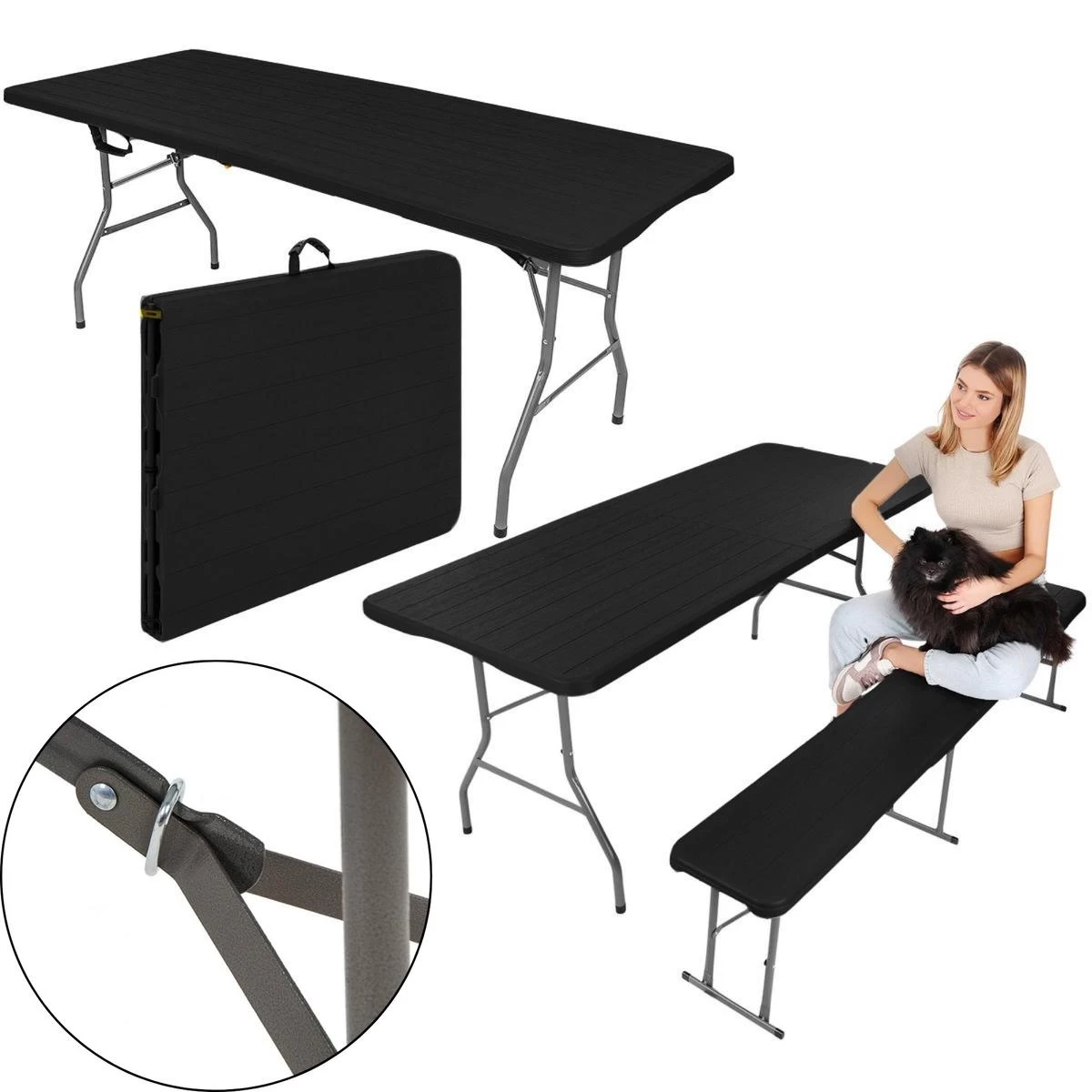 Kokybės Stalas Sklendžiamas Dėžutėje 240x74x74cm 150kg Black