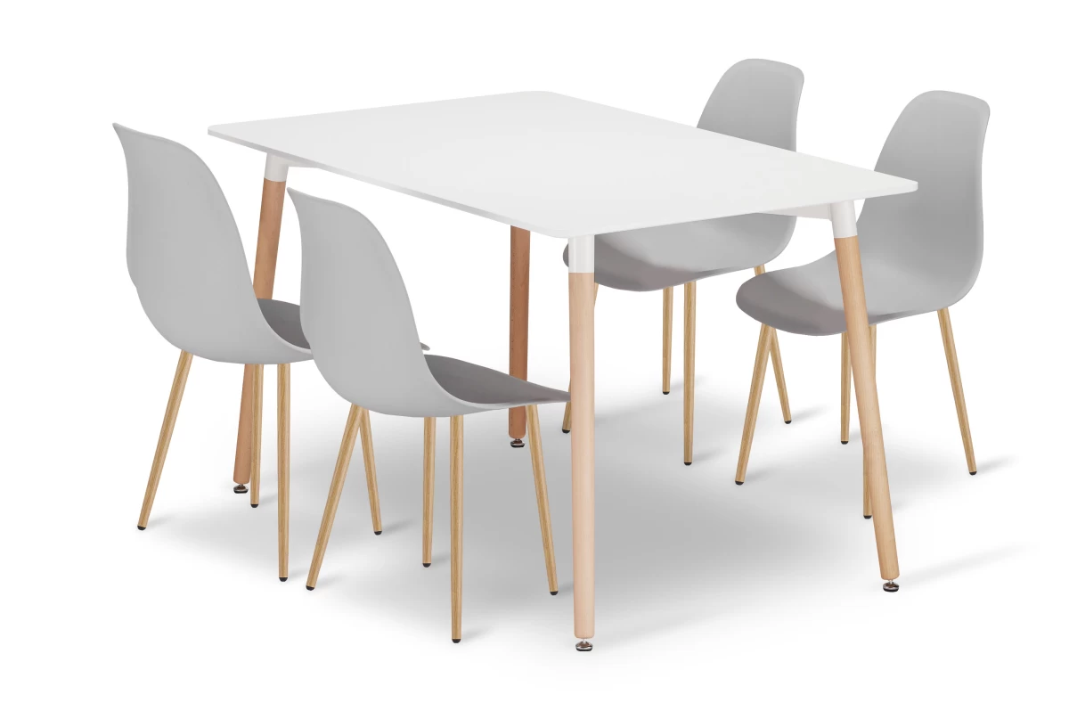 Komplektas Adria Stalas 120 Cm X 80 Cm - Baltas + 4 Kėdės Wat Pilka / Natūralios Kojos