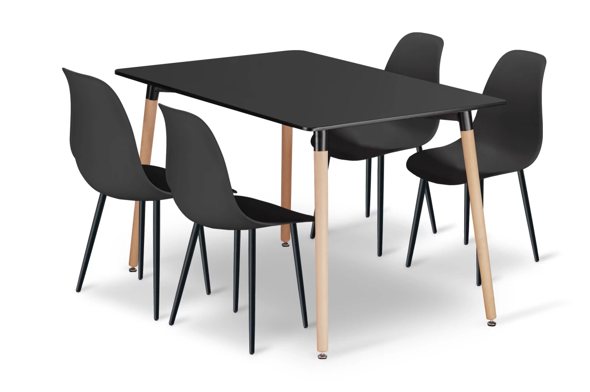 Komplektas Adria Stalas 120 Cm X 80 Cm - Juodas + 4 Kėdės Wat Juodas / Kojos Juodos