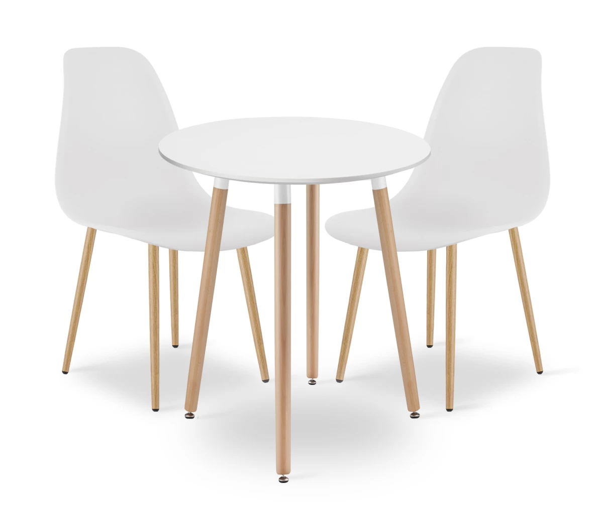 Komplektas Kami Apvalus 60 Cm Stalas - Baltas / Natūralios Kojos + 2 Kėdės Wat Baltos / Natūralios Kojos