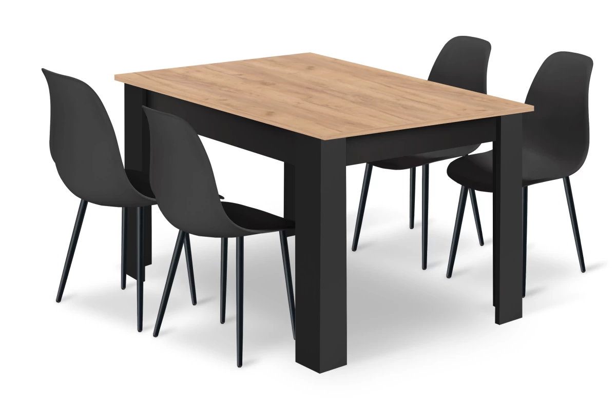 Komplektas Np 120x80 Craft Stalas + Juoda + 4 Kėdės Wat Juoda / Kojos Juodos