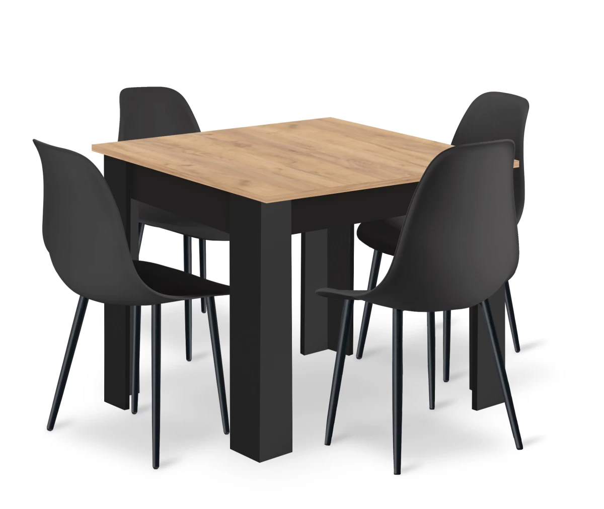 Komplektas Np 80x80 artisan Stalas Juodomis Kojomis + 4 Kėdės Wat Juoda / Kojos Juodos