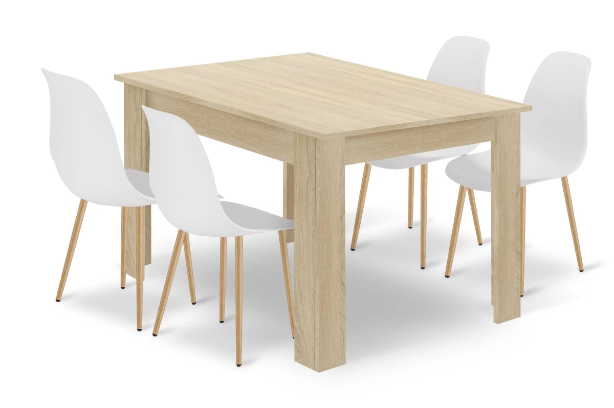 Komplektas Np Stalas 120x80 Sonoma ąžuolas + 4 Kėdės Wat Balta / Natūralios Kojos