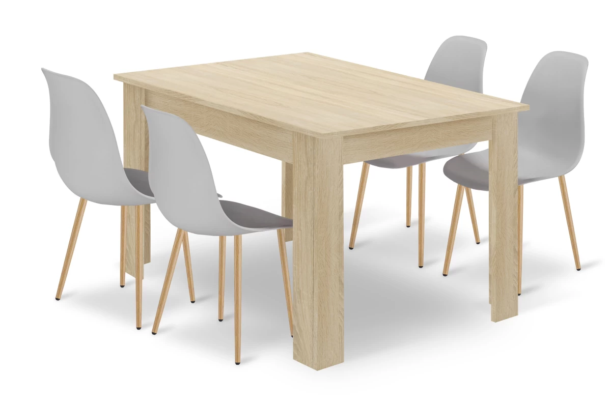 Komplektas Np Stalas 120x80 Sonoma ąžuolas + 4 Kėdės Wat Pilka / Natūralios Kojos