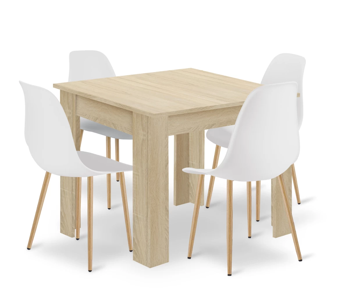 Komplektas Np Stalas 80x80 Sonoma ąžuolas + 4 Kėdės Wat Balta / Natūralios Kojos