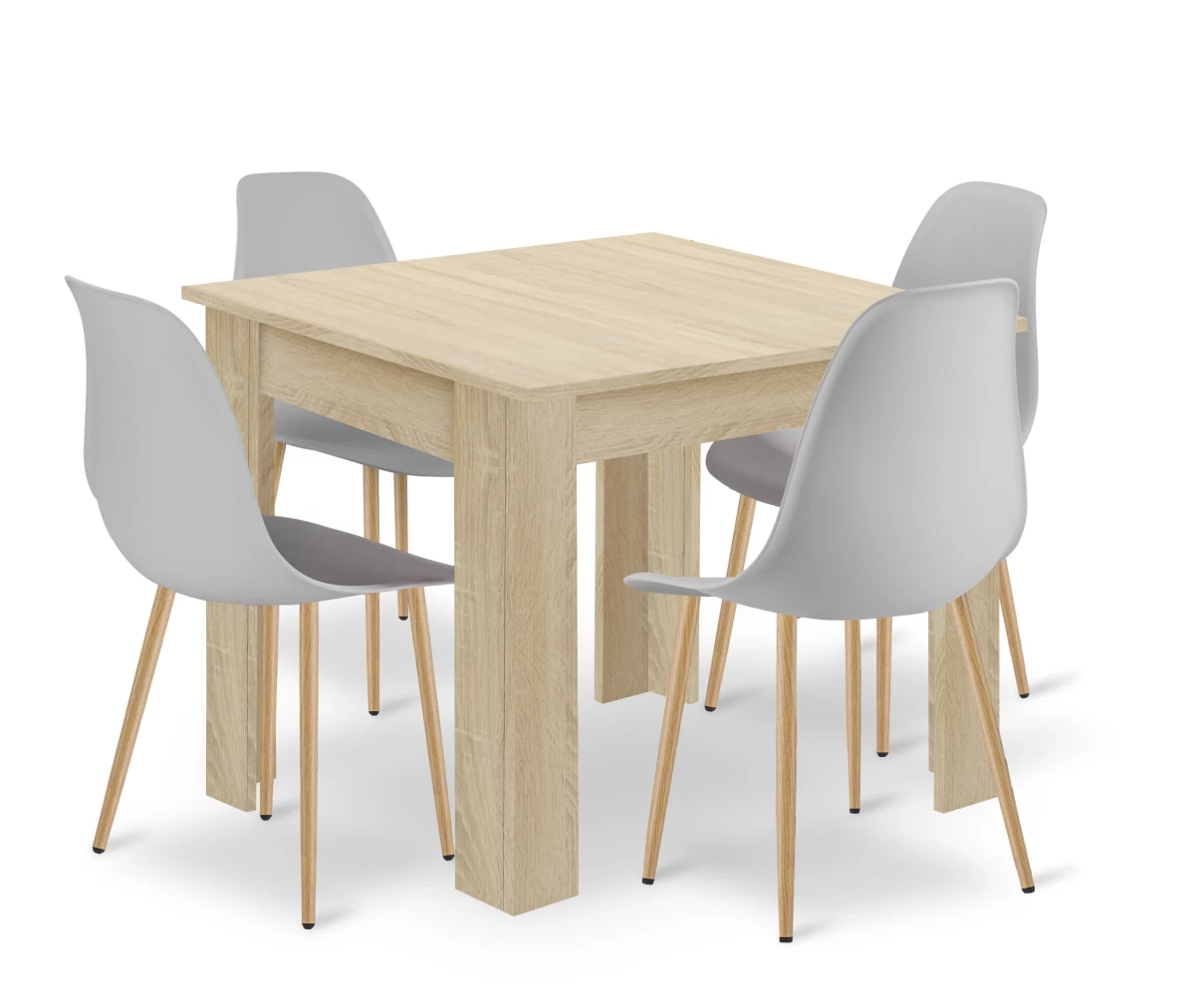 Komplektas Np Stalas 80x80 Sonoma ąžuolas + 4 Kėdės Wat Pilka / Natūralios Kojos