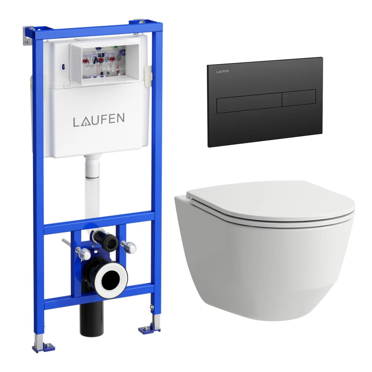 Komplektas: rėmas Laufen Lis su juoda matine plokštele ir unitazas Laufen Pro Rimless su Soft Close dangčiu Komplektas: rėmas Laufen Lis su juoda matine plokštele ir unitazas Laufen Pro Rimless su Soft Close dangčiu