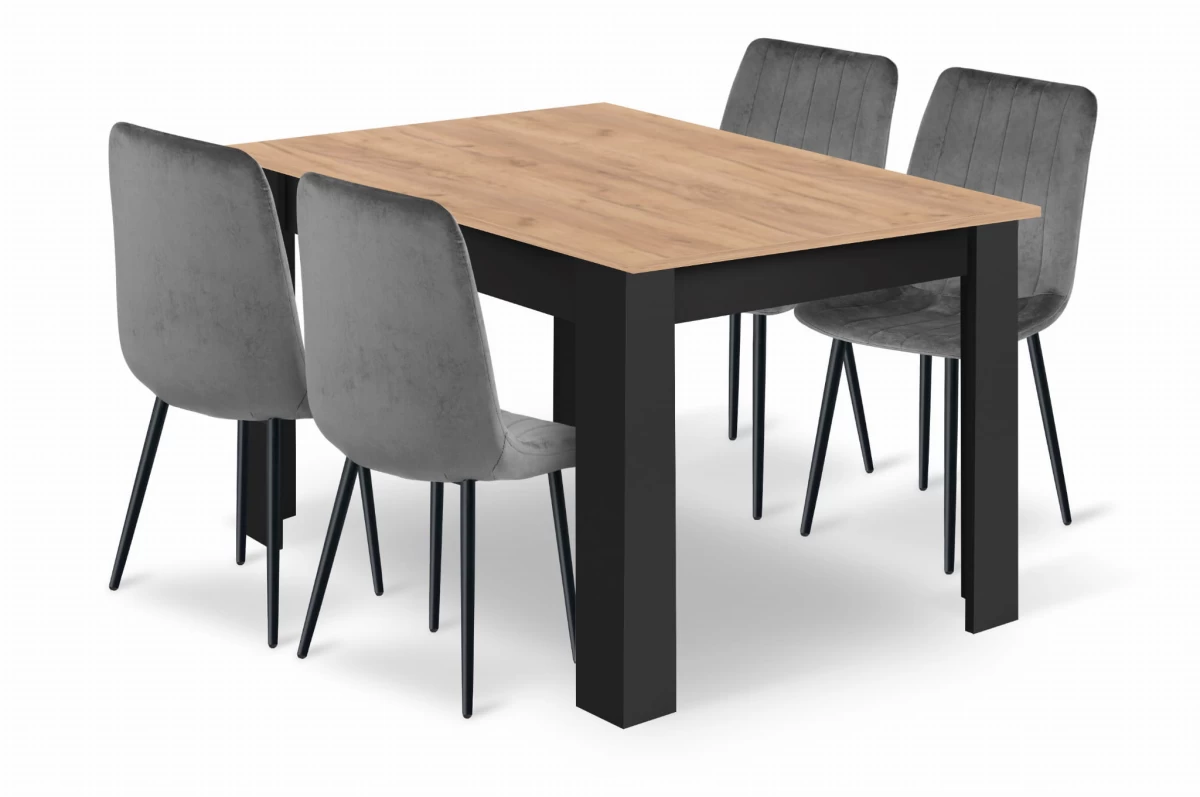 Komplektas Stalas Np 120x80 Craft Juodas + 4 Kėdės Lava Pilka