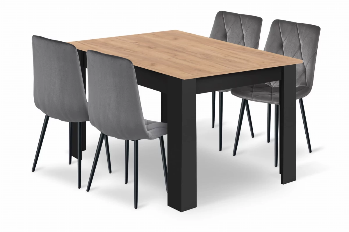 Komplektas Stalas Np 120x80 Craft Juodas + 4 Kėdės Libra Pilka