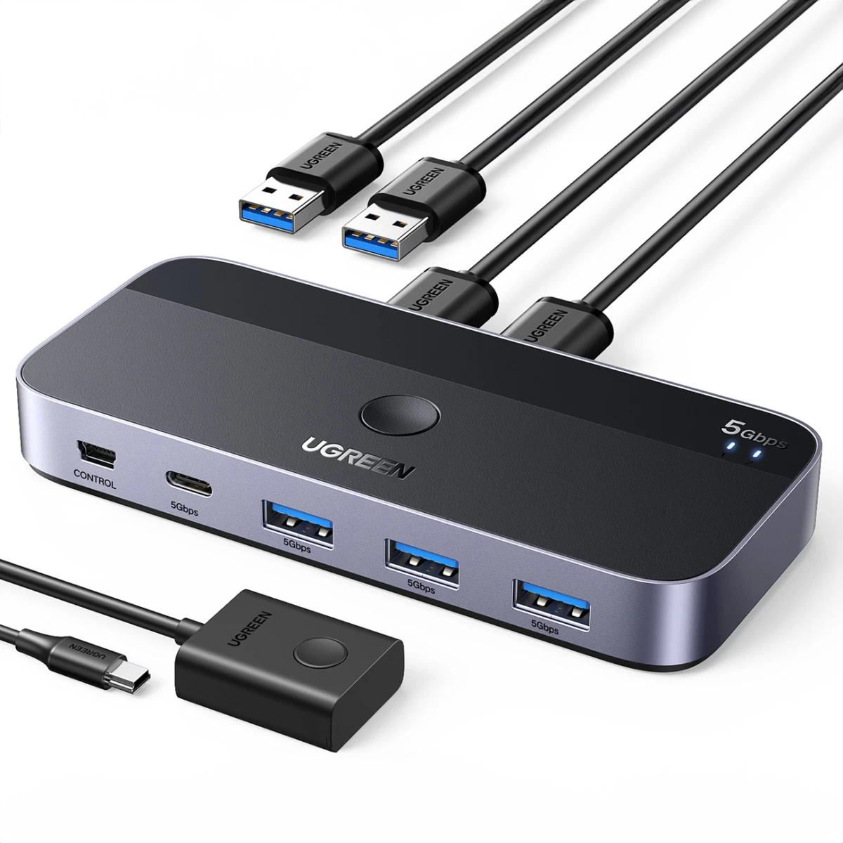 Komutatorius Switch 2-in-4, Skirtas 2 Usb 3.0 Kompiuteriams + 2x Usb-a Kabelis, Juodas Komutatorius Switch 2-in-4, Skirtas 2 Usb 3.0 Kompiuteriams + 2x Usb-a Kabelis, Juodas