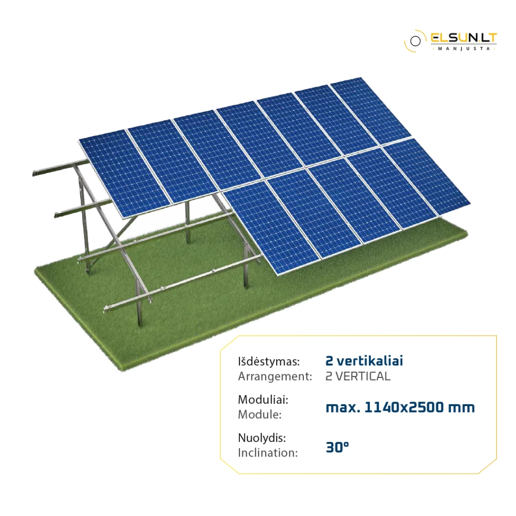 Konstrukcijos komplektas ant žemės dvejomis eilėmis (30°)
