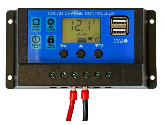 Krovimo reguliatorius PWM tipo 20A 12V/24V, LCD/USB