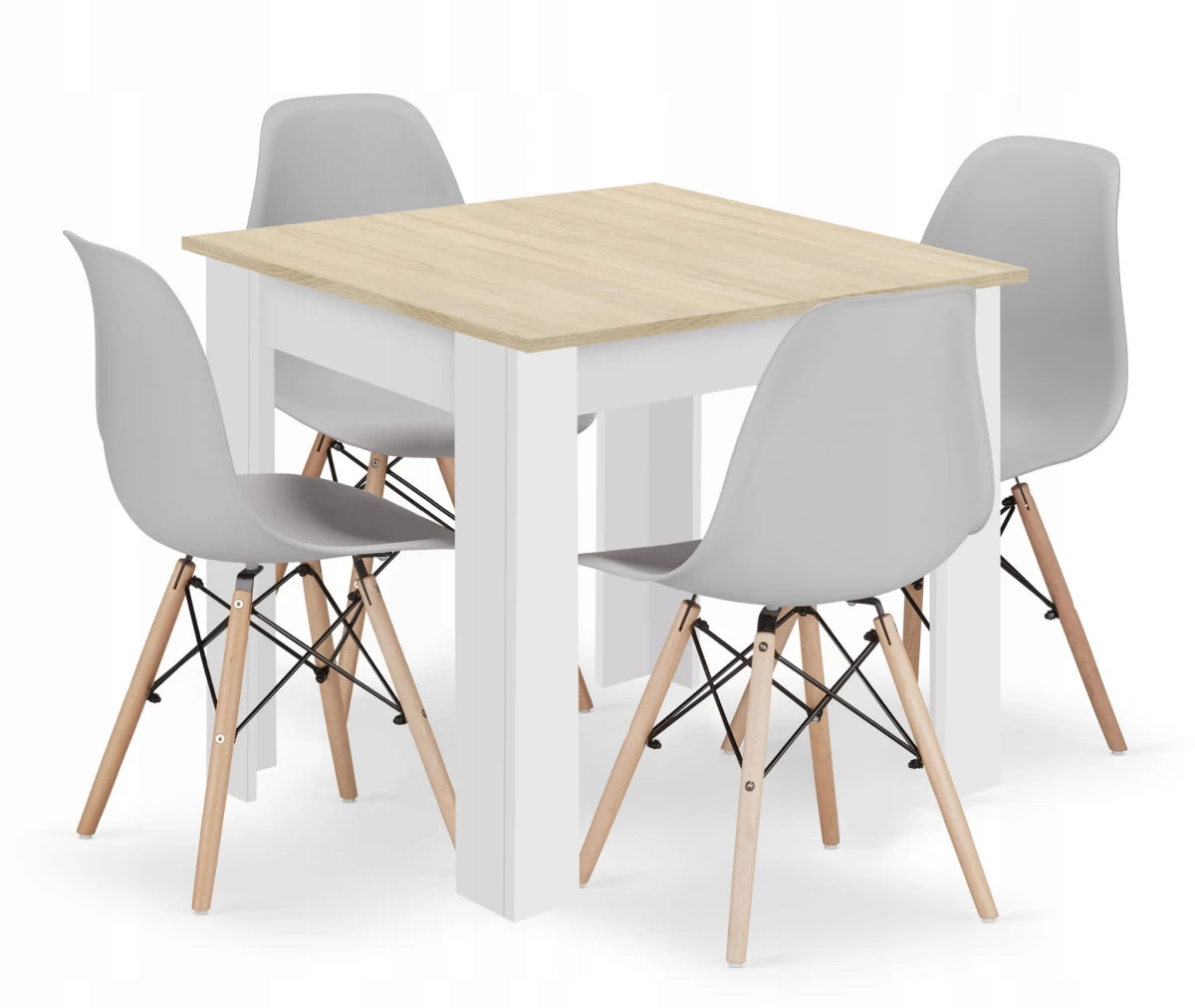 Kvadratinio Stalo 80x80 ąžuolo Sonoma + 4 Kėdės Osaka Pilka