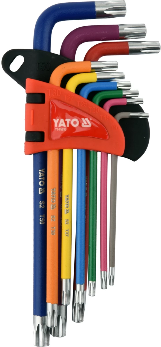 L tipo raktų rinkinys | spalvoti / S2 | T-Star (Torx) / T10 - T50 | 9 vnt. (YT-05633)
