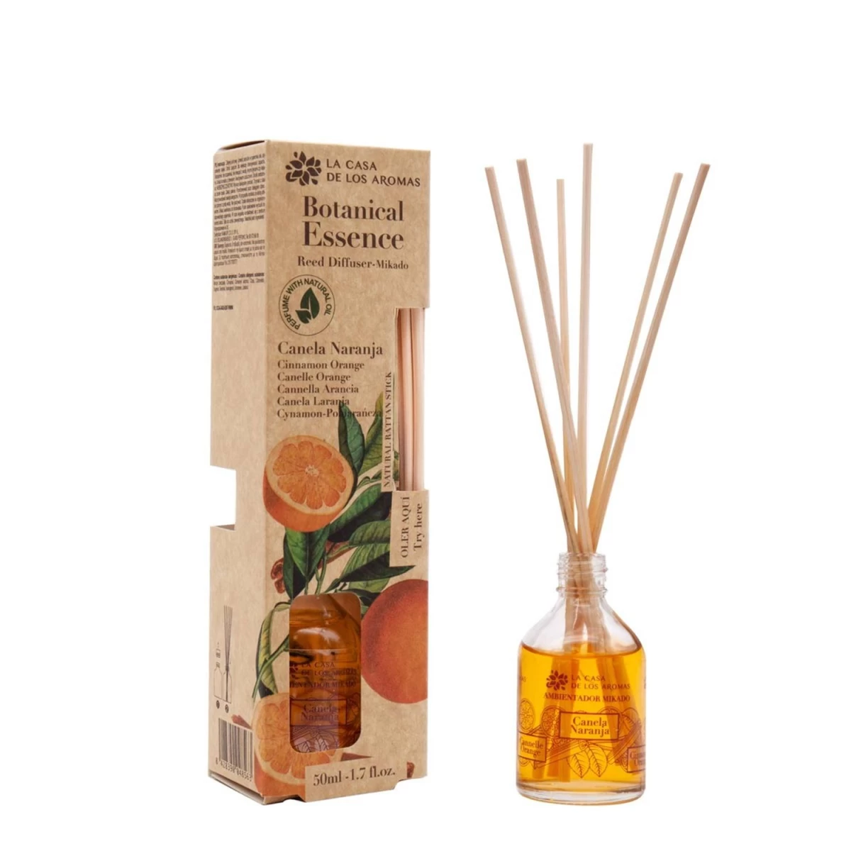 La Casa De Los Aromas Botanical Essence Cinnamon And Orange Fragrance Sticks, 50 Ml.