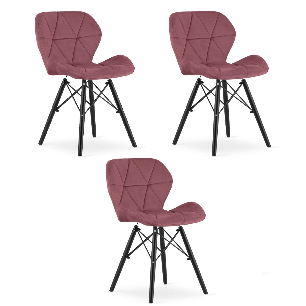 lago Aksomo Kėdė - Tamsiai Rožinė / Juodos Kojos X 3