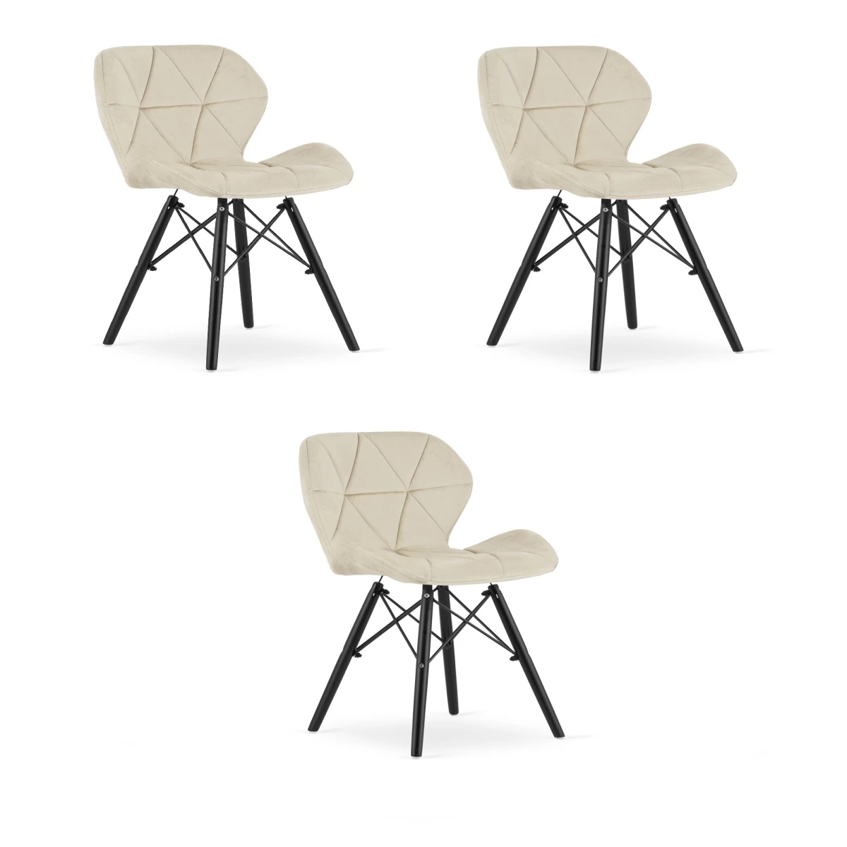 lago Kėdė Aksomas - Smėlio Spalvos / Juodos Kojos X 3