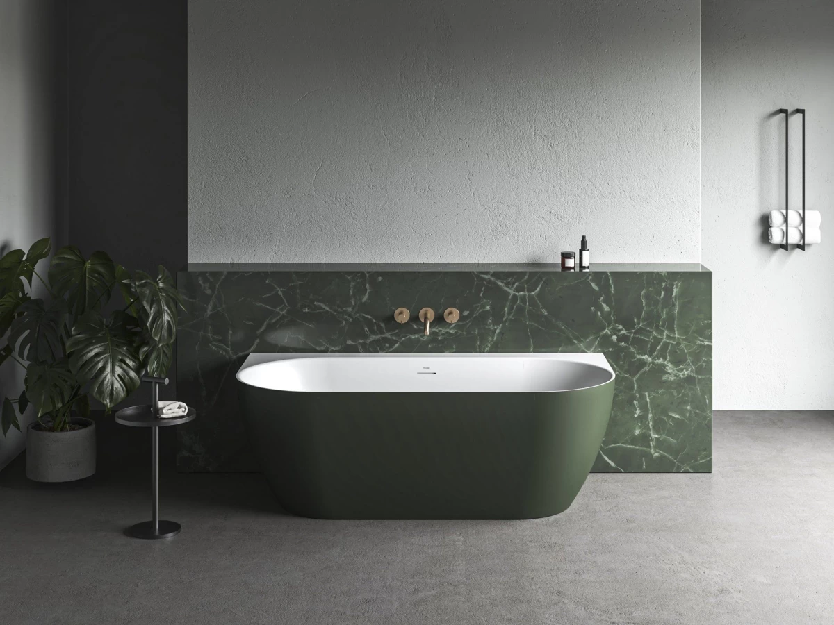 Laisvai pastatoma vonia Ravak Freedom Wall Tec 170x87, Grey Green/balta, sifono dangtelis baltos/juodos/chromo spalvos, CE31200000