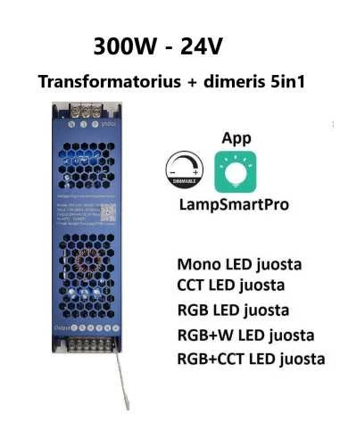 LED maitinimo šaltinis ir juostos valdiklis viename 24V - 300W 5 in 1