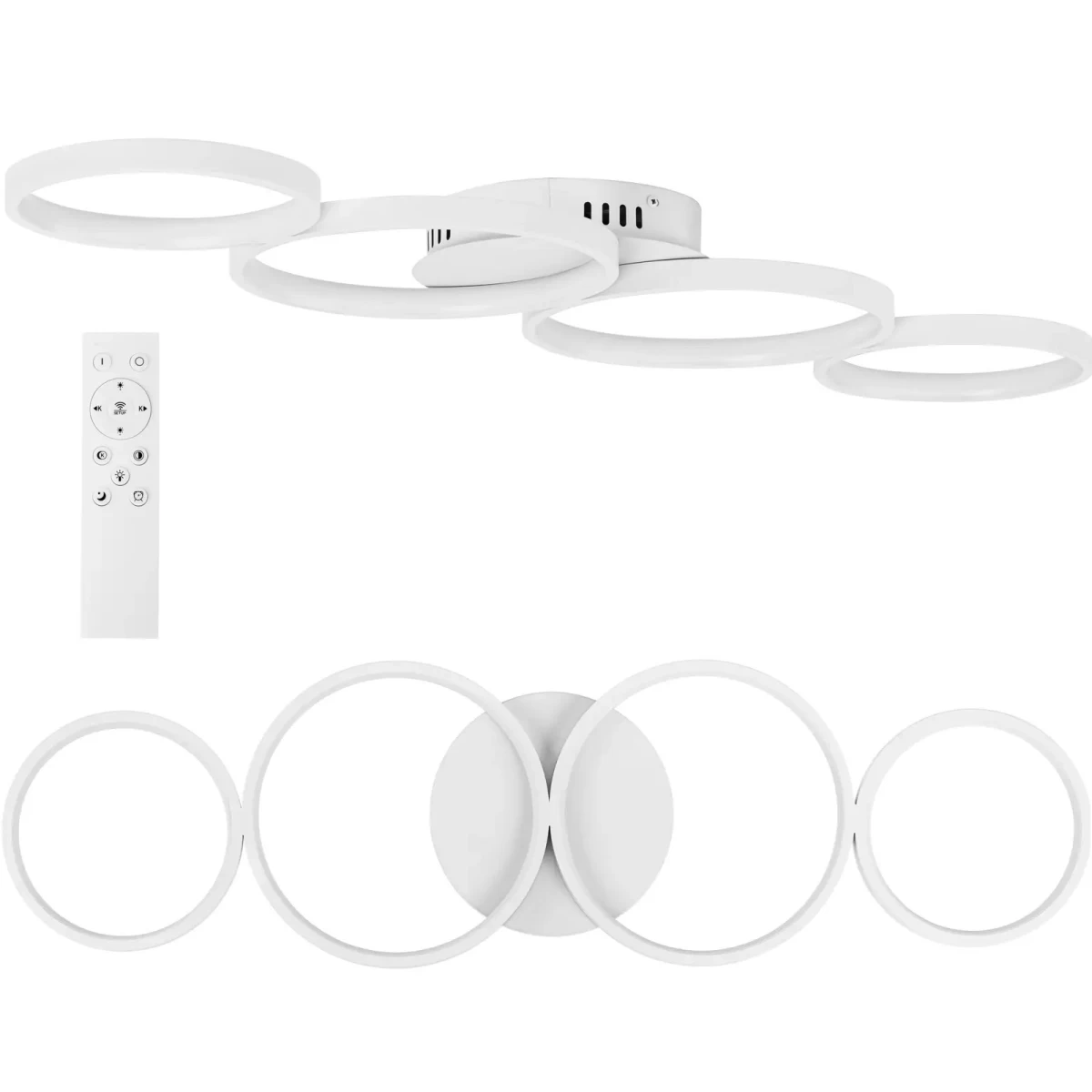 Led Modernus Lubinis šviestuvas Su Nuotolinio Valdymo Pulteliu - 4 Balti Apskritimai Led Modernus Lubinis šviestuvas Su Nuotolinio Valdymo Pulteliu - 4 Balti Apskritimai