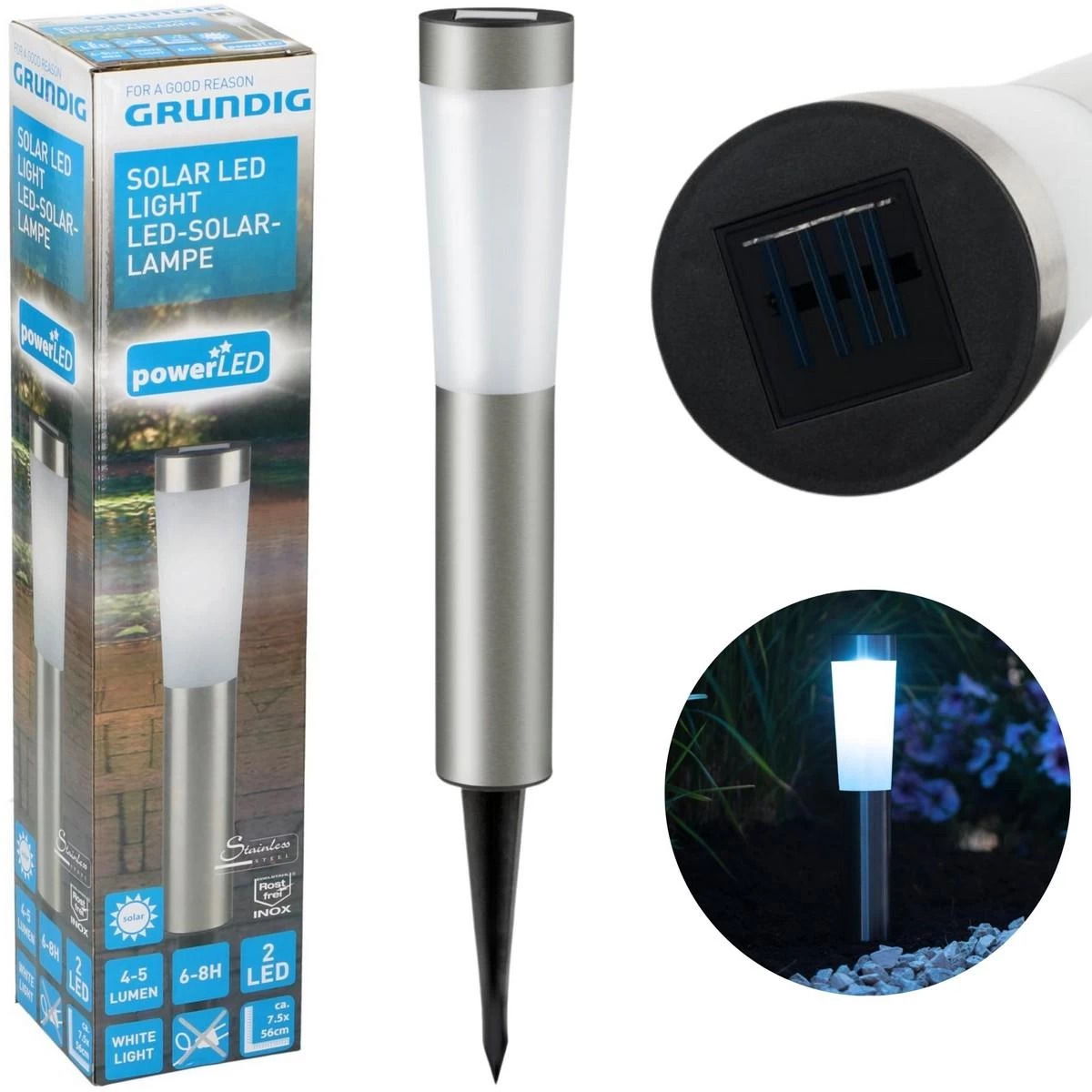 Lempa Solara 2 Led H 56cm Inox Grundig