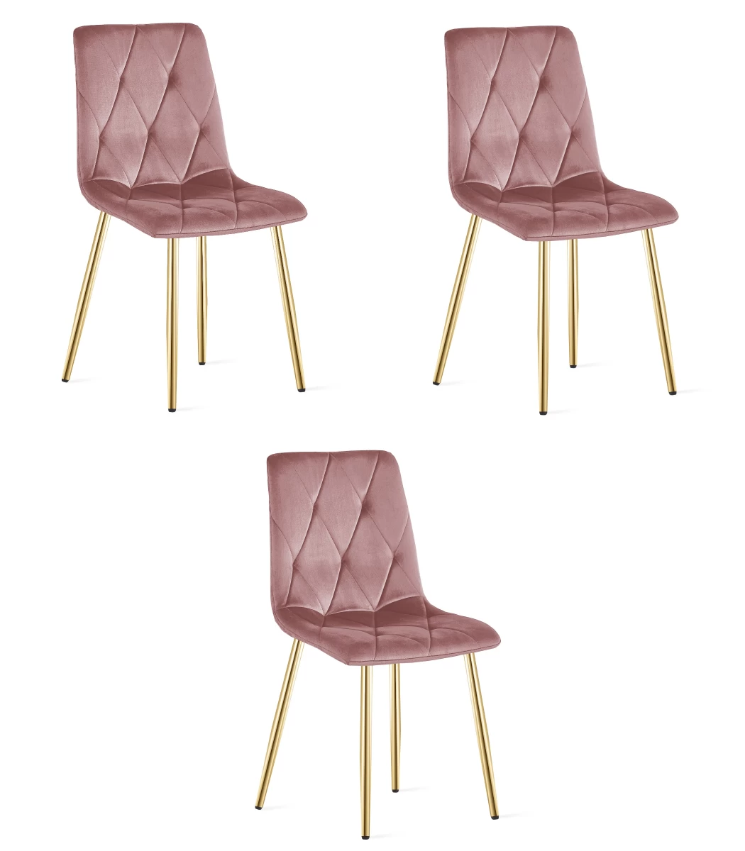 libra Kėdė - Rožinis Aksomas / Aukso Spalvos Kojos X 3
