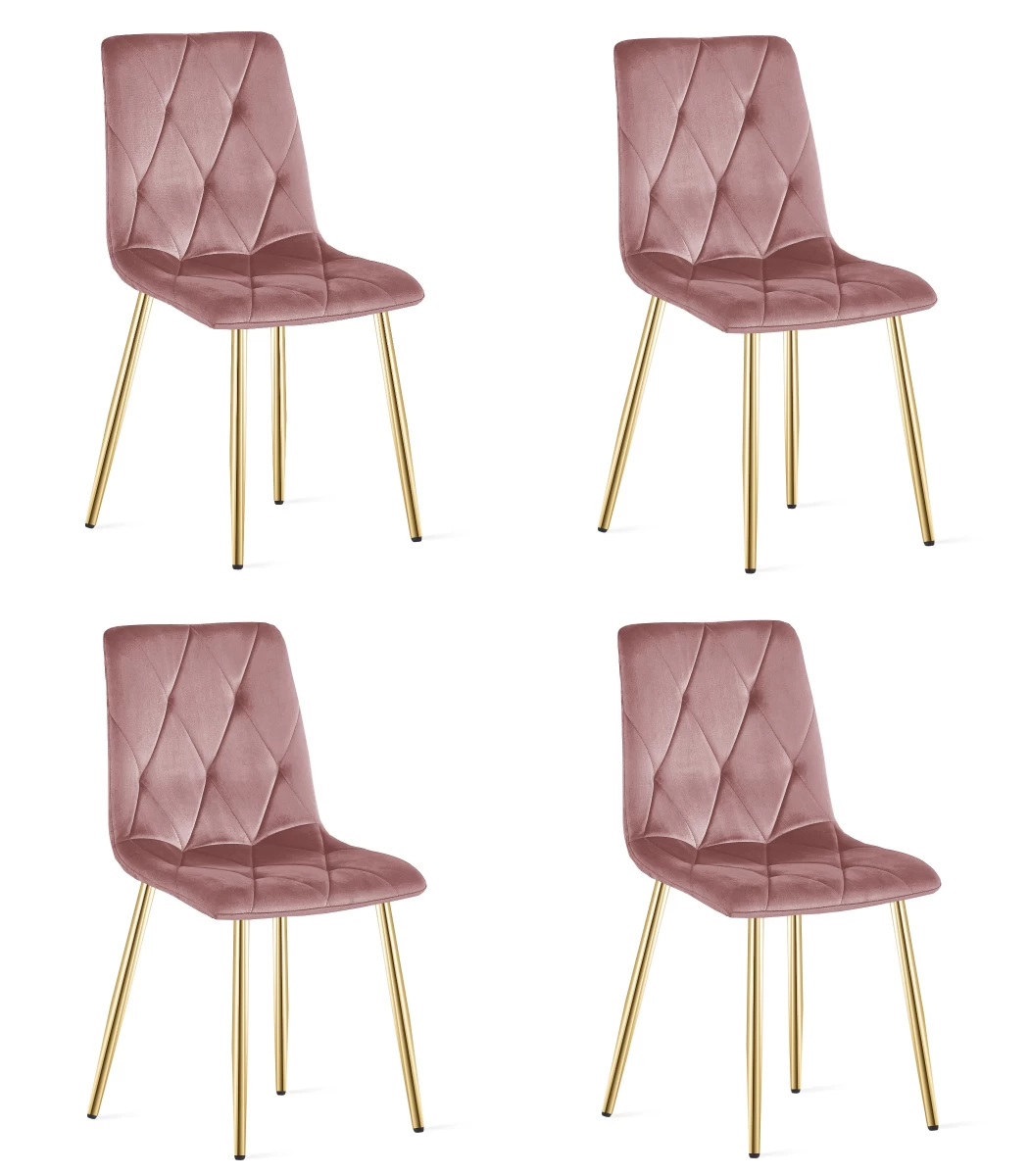 libra Kėdė - Rožinis Aksomas / Aukso Spalvos Kojos X 4