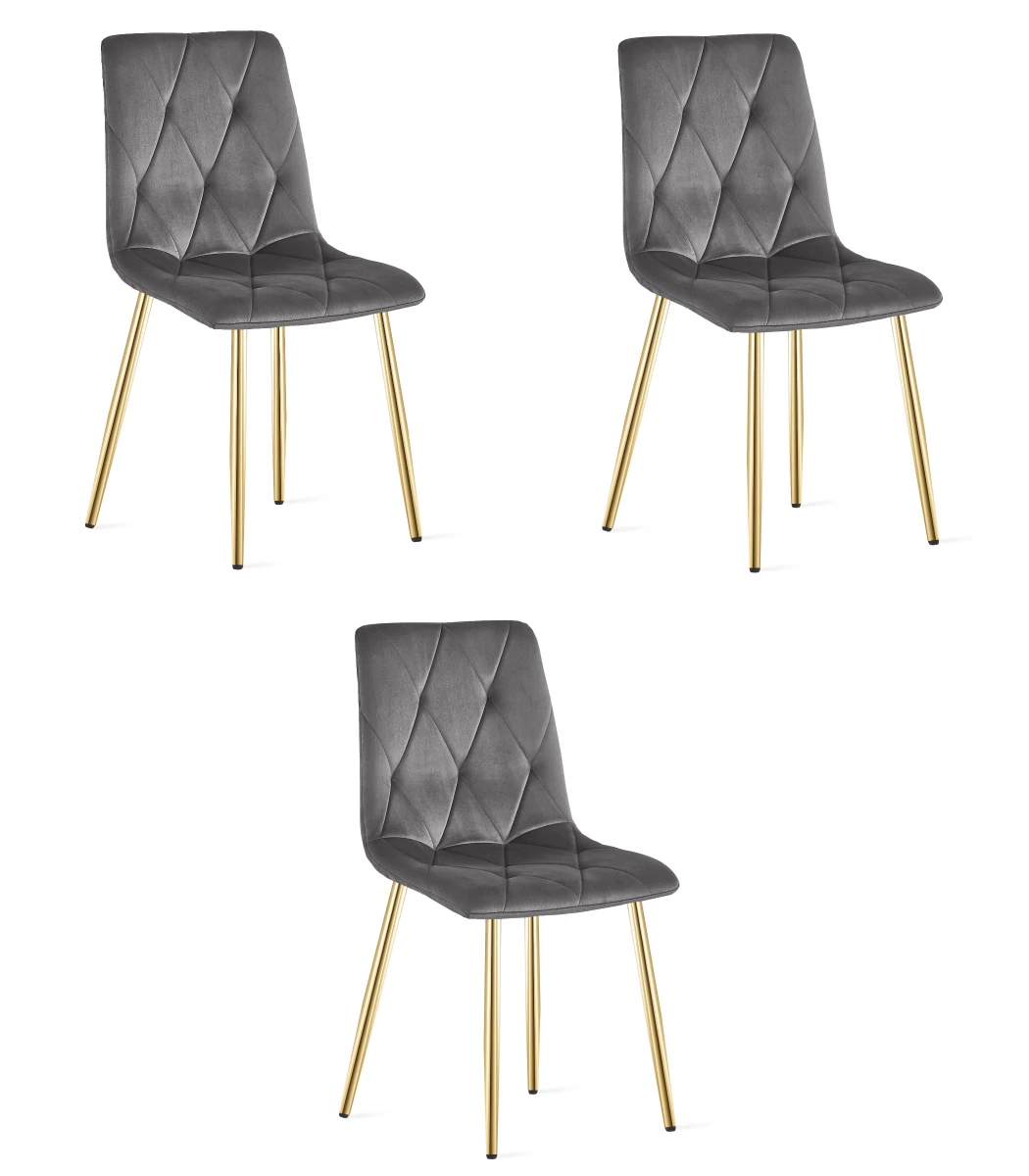 libra Kėdė - Tamsiai Pilkas Aksomas / Aukso Spalvos Kojos X 3