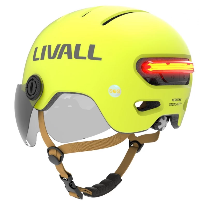 Livall L23 Geltonas šalmas 54-58cm Su Led/sos Apsauginiu Stiklu