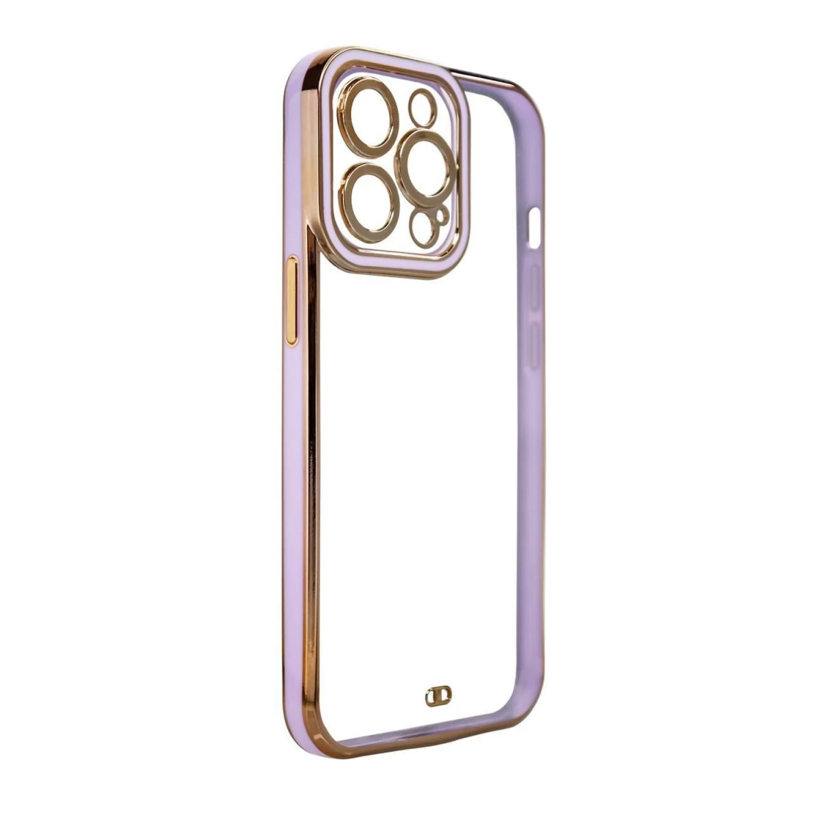 Madingas Dėklas iphone 12 Pro Gelinis Dėklas Su Auksiniu Rėmeliu Violetinės Spalvos