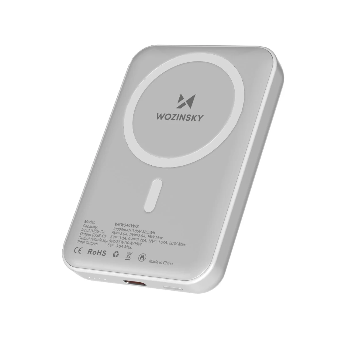 Magnetinis 10000 Mah Maitinimo Blokas Su 25 Cm Usb-c Kabeliu - Baltas