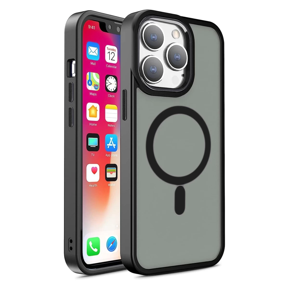 Magnetinis Dėklas Su magsafe Iphone 15 Pro Max Lanyard Lizdais, Juodas