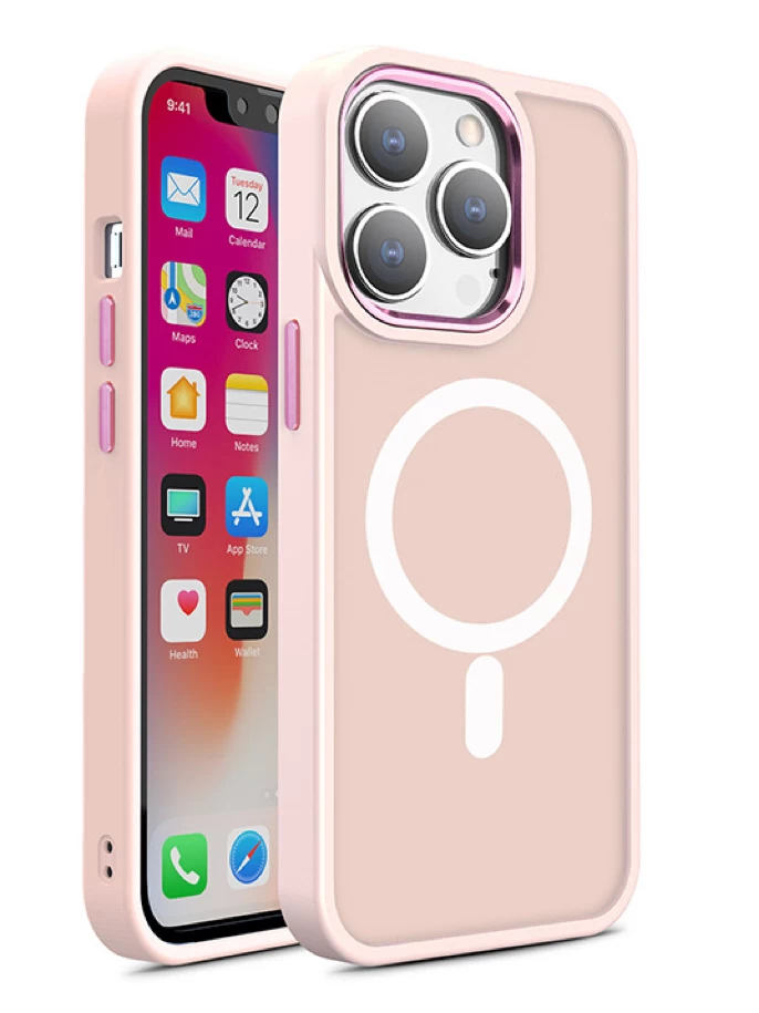 Magnetinis Dėklas Su magsafe Iphone 15 Pro Su Skylute Rausvos Spalvos