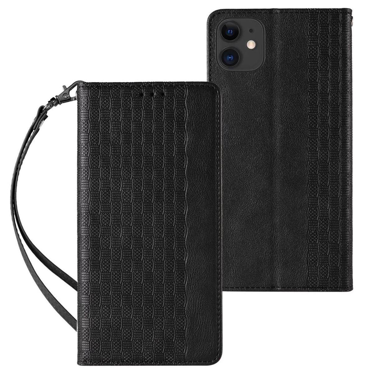 Magnetinis Dirželio Dėklas Iphone 13 Mini Piniginės Dėklas + Mini Lanyard Pakabukas Juodas