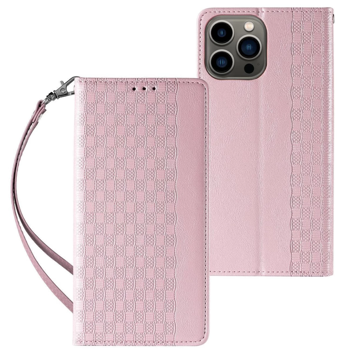 Magnetinis Dirželio Dėklas iphone 13 Pro Piniginei + Mini Dirželis Rožinės Spalvos