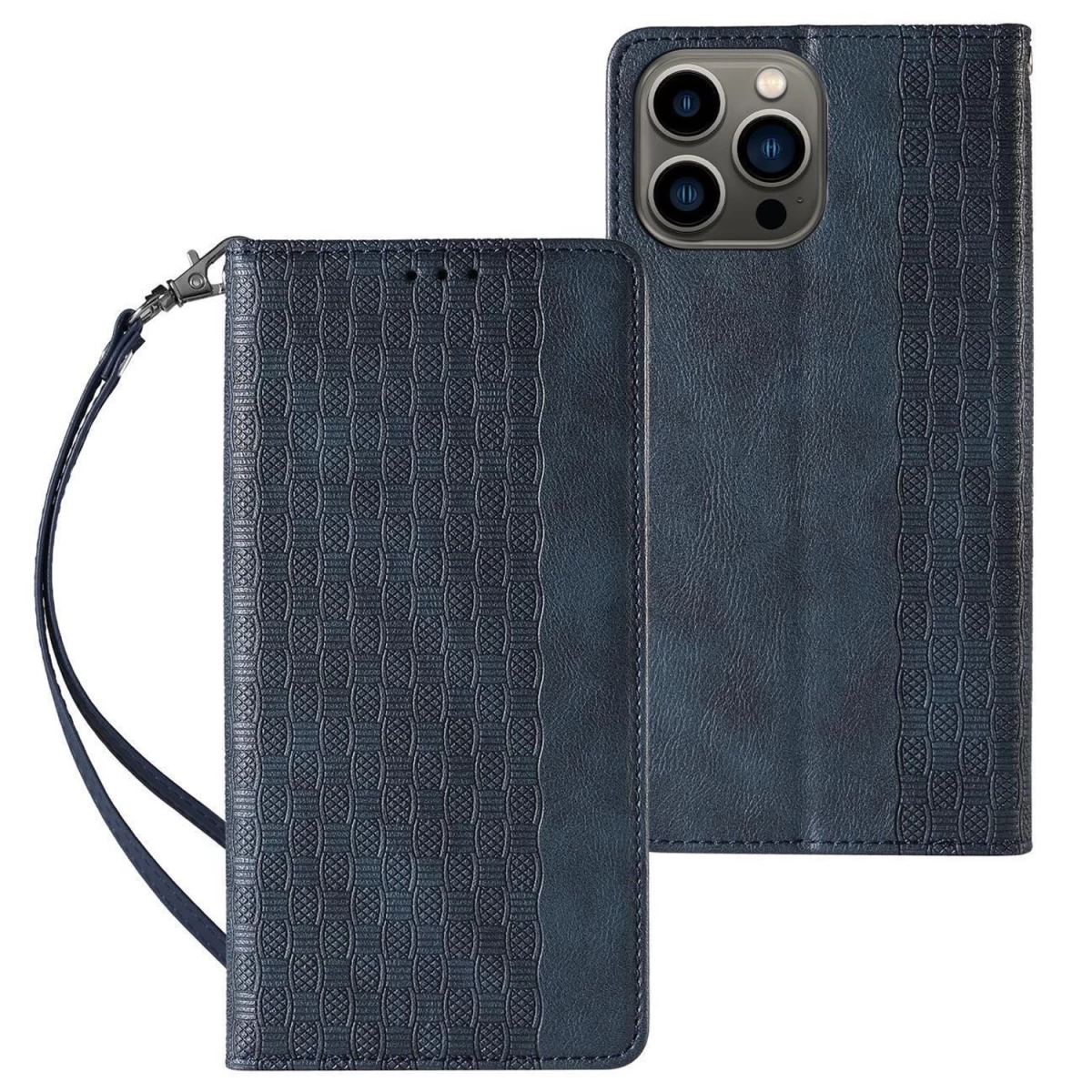 Magnetinis Dirželio Dėklas Iphone 13 Pro Piniginės Dėklas + Mini Lanyard Pakabukas Mėlynas