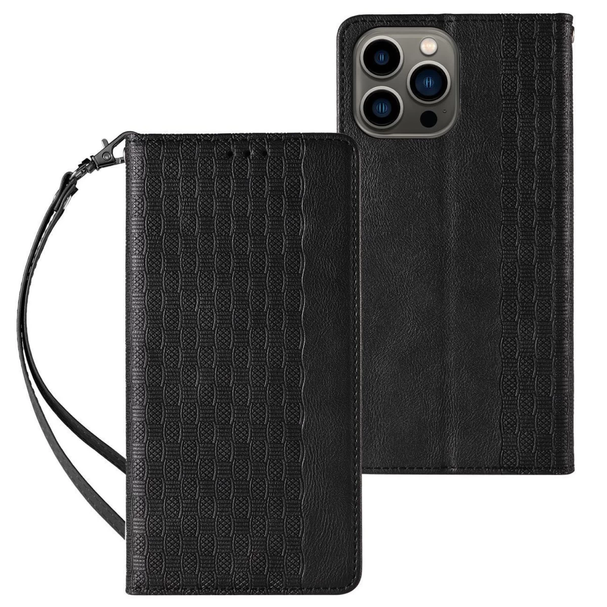 Magnetinis Dirželis Dėklas Piniginės Dėklas + Mini Dirželio Pakabukas Juodas Iphone 13 Pro Max