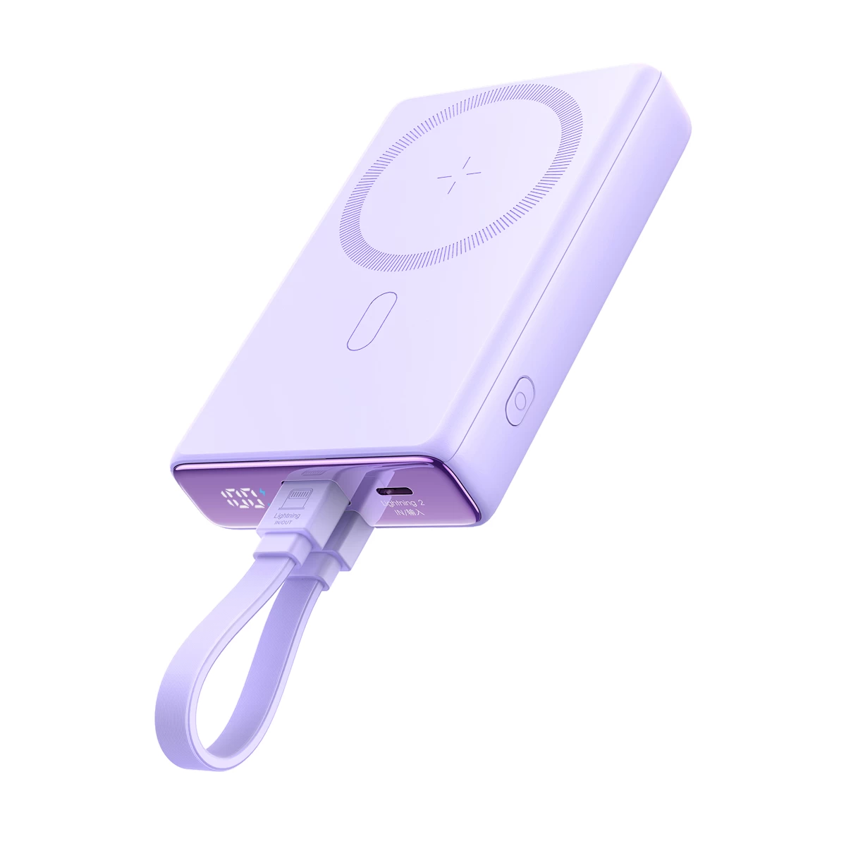 Magnetinis Powerbank 10000mah 20w Su Lopšiu + Lightning - Usb-c Laidas, Violetinės Spalvos